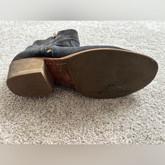 Navy Blue Suede Heeled Ankle Boots - Picture 9 of 9